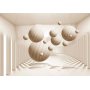 Fototapetti - 3D Abstraction - Beige spheres with shadow in a bright space with columns