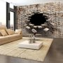 Fototapetti - 3D Wall Entry - Background with Dirty White Brick with a Prominent Hole