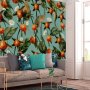 Fototapetti - Orange grove - plant motif with fruit and leaves on a blue background