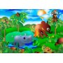 Fototapetti - Wild Animals in the Jungle - Elephant, monkey, turtle with trees for children