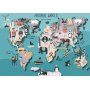 Fototapetti - Geography lesson for children - colourful world map with animals