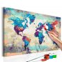 DIY kangas maalaus - World Map (Blue & Red)