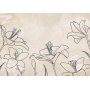 Fototapetti - Sketch of nature - minimalist lineart with lily flowers on a beige background