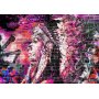 Fototapetti - Street art - graffiti with profile of a woman in shades of pink and purple