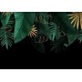 Fototapetti - Jungle and composition - motif of green and golden leaves on a black background