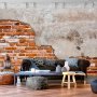 Fototapetti - Eclectic masonry - slabs of textured concrete on a background of red bricks