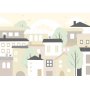 Fototapetti - Yellow town - city suburb with trees and cats for children