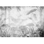 Fototapetti - Vanishing jungle - landscape of exotic trees and leaves in grey tones