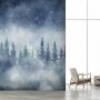 Fototapetti - Night landscape - landscape of a misty forest at night with a starry sky