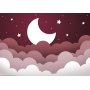 Fototapetti - Moon dream - clouds in a maroon sky with stars for children