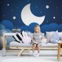 Fototapetti - Moon dream - clouds on a dark blue sky with stars for children