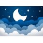 Fototapetti - Moon dream - clouds on a dark blue sky with stars for children