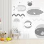 Fototapetti - Minimalist grey ocean - geometric fish in water for children