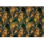 Fototapetti - Golden peacock feathers - solid background with bird pattern on green background