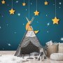 Fototapetti - Skyline - turquoise night sky landscape with stars for children