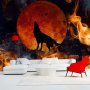 Itseliimautuvat fototapetit - Wild nature - wolf on a background of a red moon in flames of fire