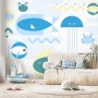 Itseliimautuvat fototapetit - Animals in the sea - geometric blue fish in water for kids