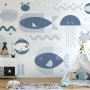 Fototapetti - Minimalist ocean - geometric fish and crabs in water for kids