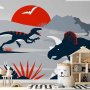 Fototapetti - Last dinosaurs with red - abstract landscape for a room