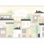 Fototapetti - Yellow town - city suburb with trees and cats for children