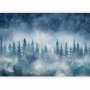 Fototapetti - Night landscape - landscape of a misty forest at night with a starry sky