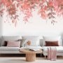 Fototapetti - Under vegetation - hanging vines of pink leaves on a neutral background