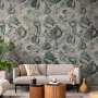 Fototapetti - Autumn souvenirs - cool grey floral pattern with leaves