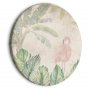 Pyöreä taulu - Birds wading among exotic flora - Flamingos amidst lush tropical vegetation in soft pastel shades of gree