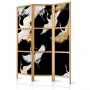 Japanilainen sermi - Cranes at Night - White and Gold Birds Flying Away on a Black Background