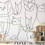 Fototapetti - Cat lineart - minimalist sketches of black cats on white background