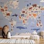 Fototapetti - World Map With Animal Illustrations