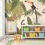 Fototapetti - Leaves and Shapes - Jungle in Faded Colours With Animals