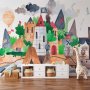 Fototapetti - A colourful treasure island with a castle - a pirate ship at sea for children