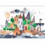 Fototapetti - A colourful treasure island with a castle - a pirate ship at sea for children