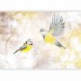 Fototapetti - Painted tits - bird motif with patterns in yellow and beige tones