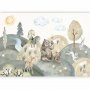 Fototapetti - Green Hills - a Valley With Animals Painted in Watercolours