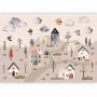 Fototapetti - Scandinavian Valley - Village in Pastel Colours Painted in Watercolours