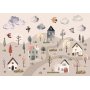 Fototapetti - Scandinavian Valley - Village in Pastel Colours Painted in Watercolours