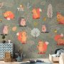 Fototapetti - Friends from the forest - colourful forest with mushrooms and animals for children