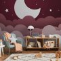 Fototapetti - Moon dream - clouds in a maroon sky with stars for children