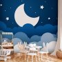 Fototapetti - Moon dream - clouds on a dark blue sky with stars for children