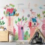 Fototapetti - Painted tree houses - a colourful fantasy with kites for children