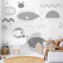 Fototapetti - Minimalist grey ocean - geometric fish in water for children