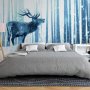 Fototapetti - Winter animals - deer motif on a forest background in shades of blue