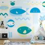 Fototapetti - Animals in the sea - geometric blue fish in water for kids