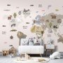 Fototapetti - Pastel Map - Animals and Continents for Childrens Room