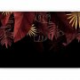 Fototapetti - Jungle and composition - red and gold leaf motif on black background