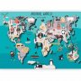 Fototapetti - Geography lesson for children - colourful world map with animals