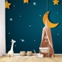 Fototapetti - Skyline - turquoise night sky landscape with stars for children