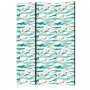 Sermi - Fish Leaping Above the Waves - Oriental Fish and Water Lilies Among High Waves in Sea Green Colors